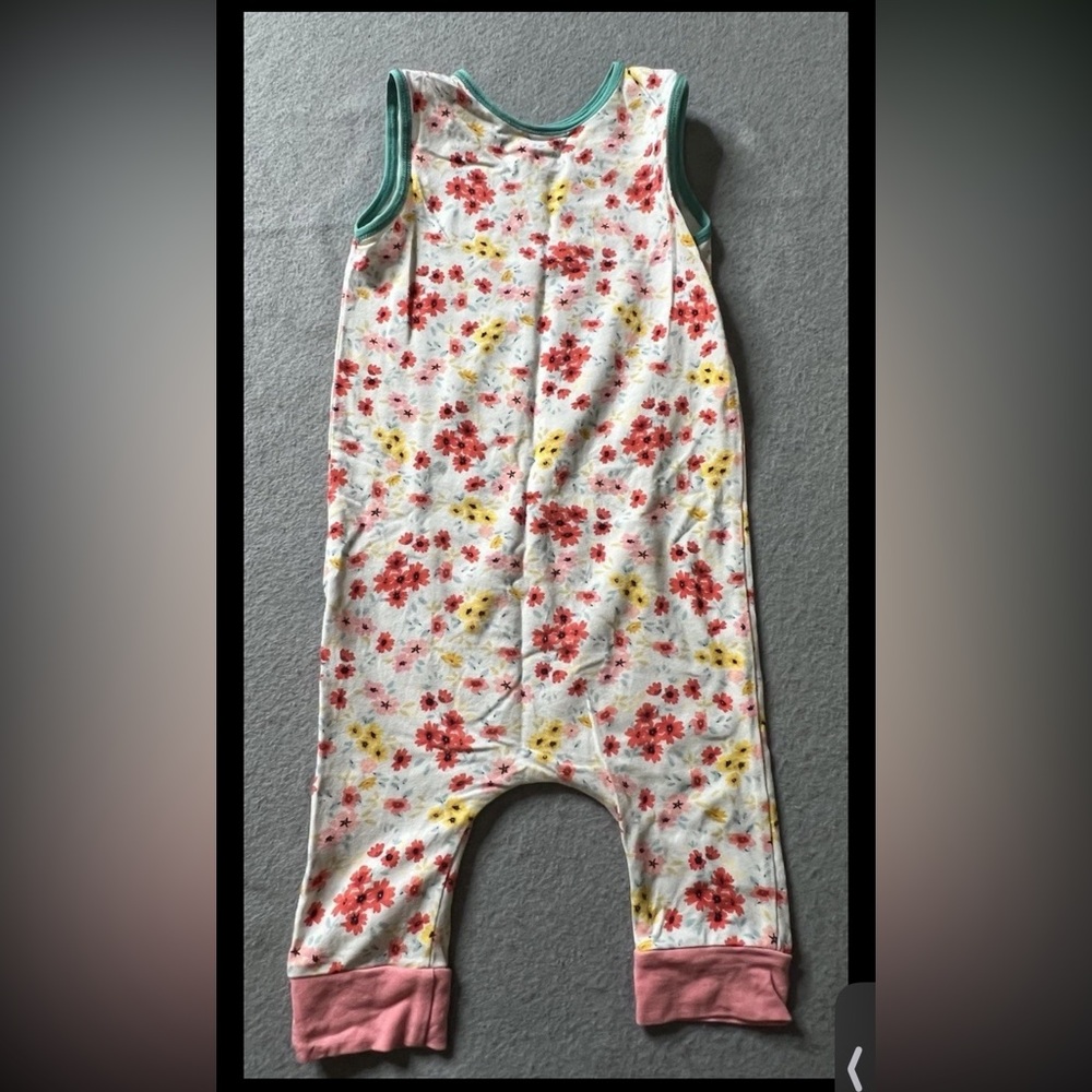 RAGS 1 Piece Romper Girls 2T Floral Monster Teal Pink Cotton/Modal Stretchy - Picture 2 of 4